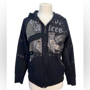 Black Graphic Zip-Up Hoodie Jacket